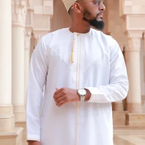 Qamis Omani New Detail White & Gold